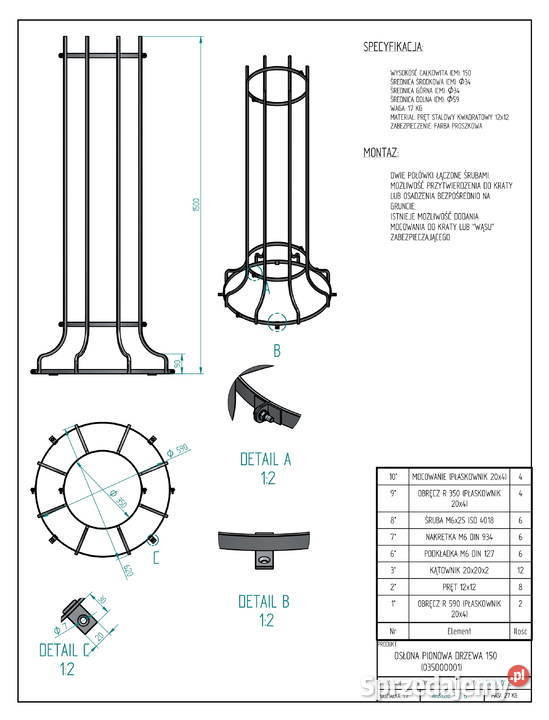 OSŁONA PIONOWA DRZEWA 150 prętx8 Architektura ogrodowa warmińsko-mazurskie Gołdap