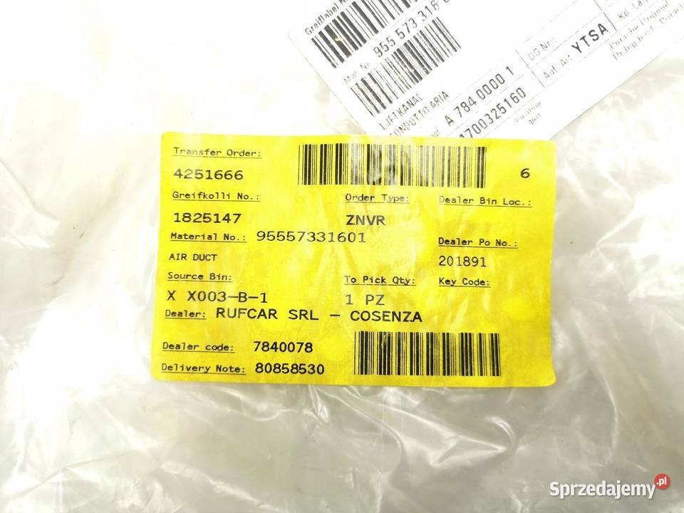 KANAŁY POWIETRZA CENTRALNE PORSCHE CAYENNE 0310 osobowe lubelskie