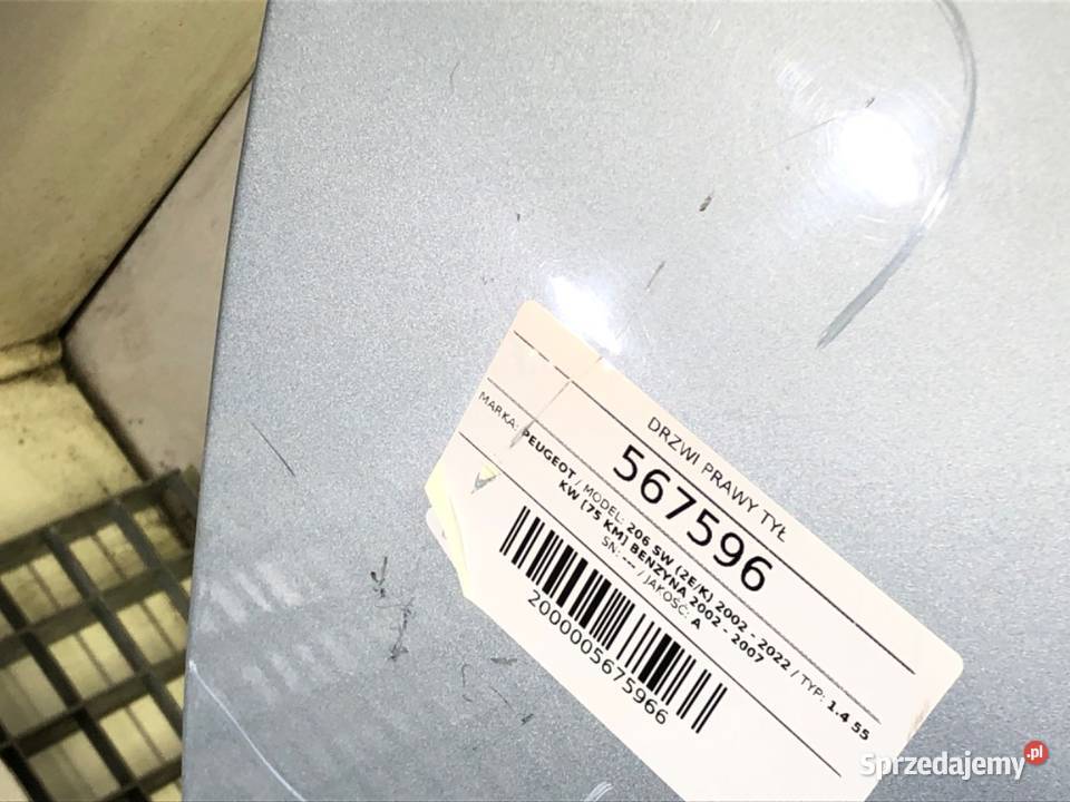 DRZWI PRAWY TYŁ PEUGEOT 206 SW Kombi osobowe