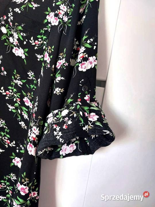 Bluzka czarna L 40 Atmosphere kwiaty wiskozowa Warszawa