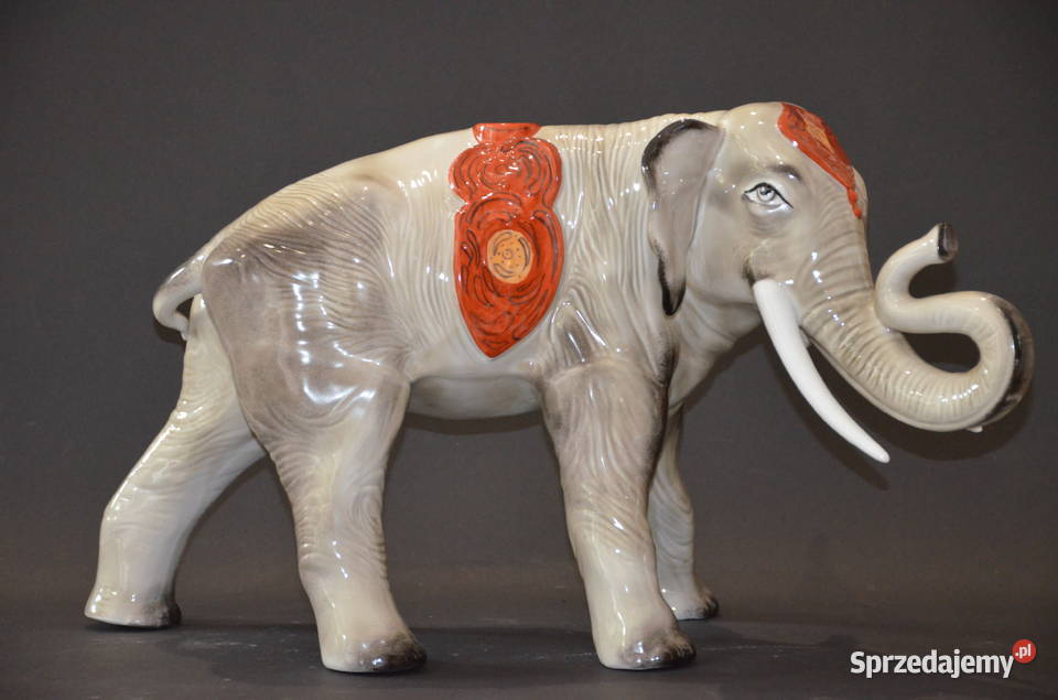 Porcelana Figurka Słoń duży glazurowany region Środa Wielkopolska