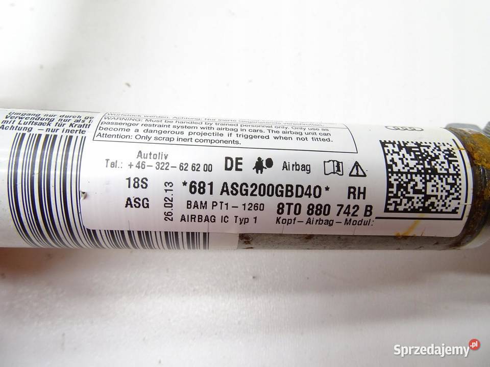 KURTYNA POWIETRZNA AIRBAG PRAWA AUDI A5 8T 3D osobowe Poduszki powietrzne sprzedam