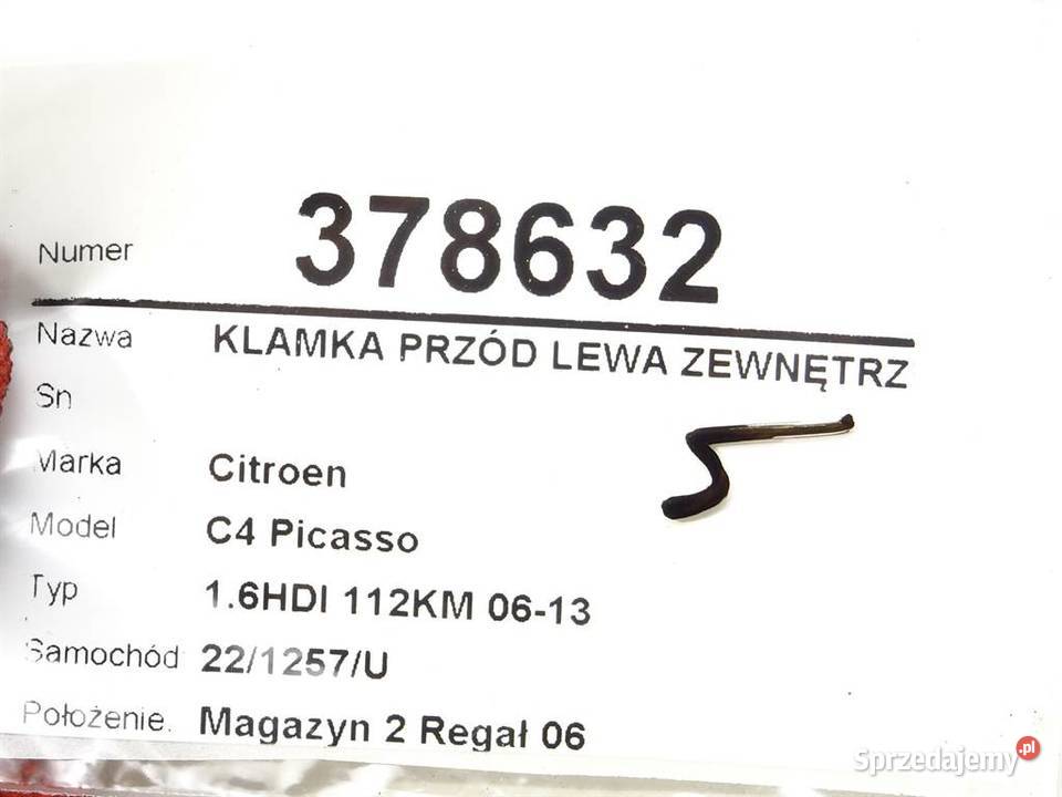 KLAMKA PRZÓD LEWA ZEWNĘTRZNA CITROEN C4 PICASSO osobowe