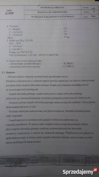 Prasa hydrauliczna do produkcji wyprasek Gorlice