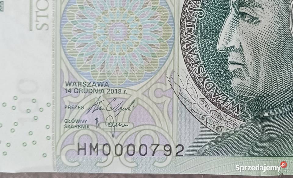 100 Władysław Jagiełło 2018 r niski numer HM Konin