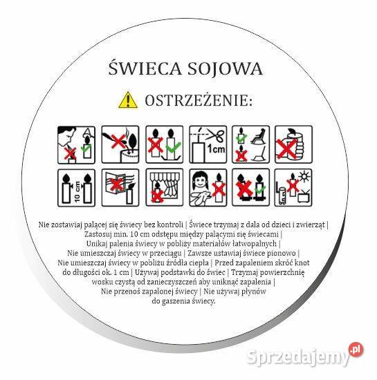 Naklejki ostrzegawcze etykiety na świece sojowe Kamionna