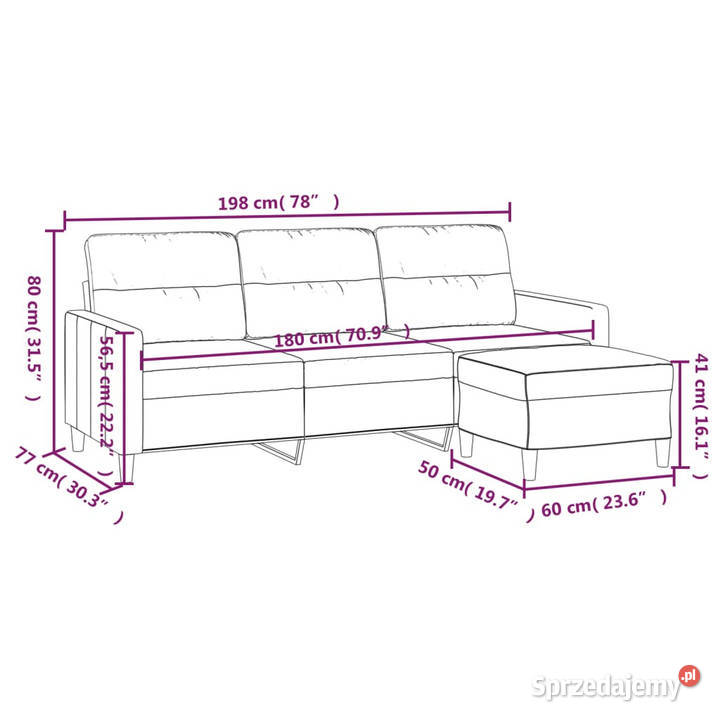 3osobowa sofa z podnóżkiem jasnoszara 180 Warszawa