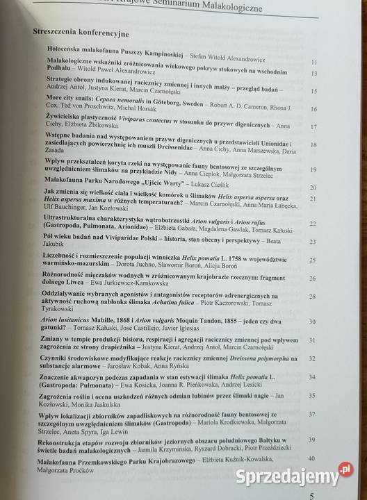 Problemy współczesnej malakologii 2014 Łopuszna Książki naukowe i popularnonaukowe sprzedam