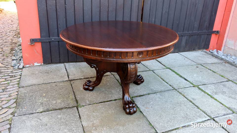 Unikatowy Okrągły Neorenesansowy Stolik Lwie Ziębice sprzedam