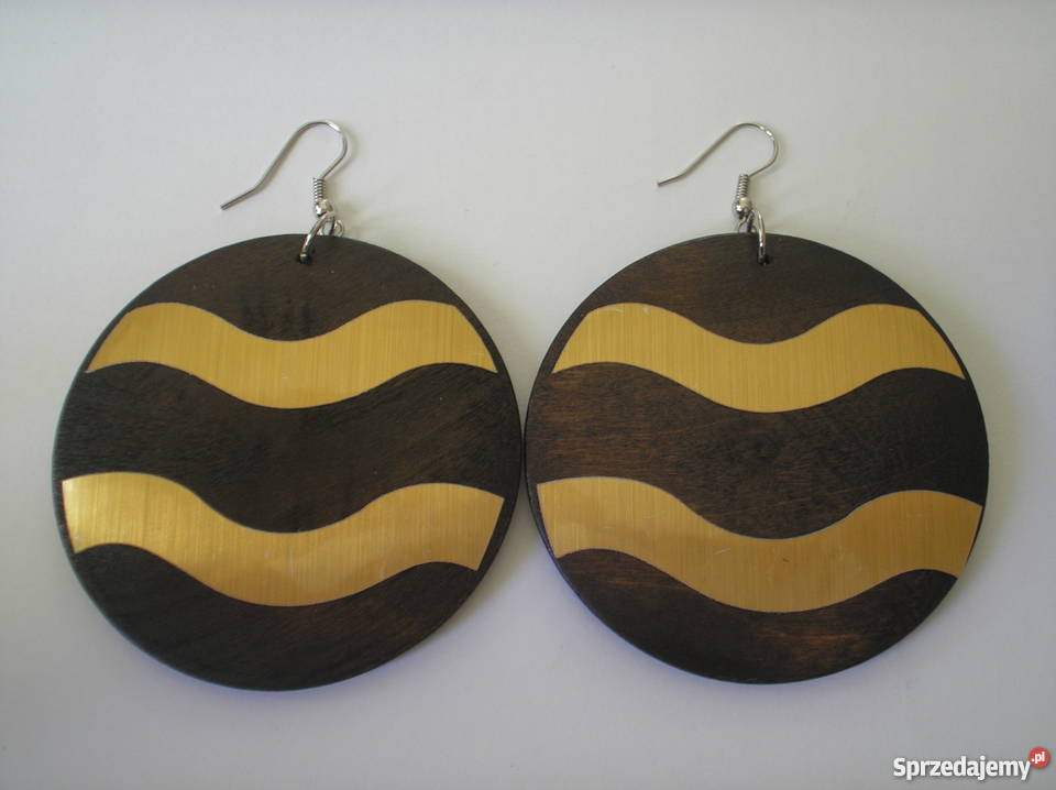 Piękne drewniane kolczyki o średnicy 55 Kraków