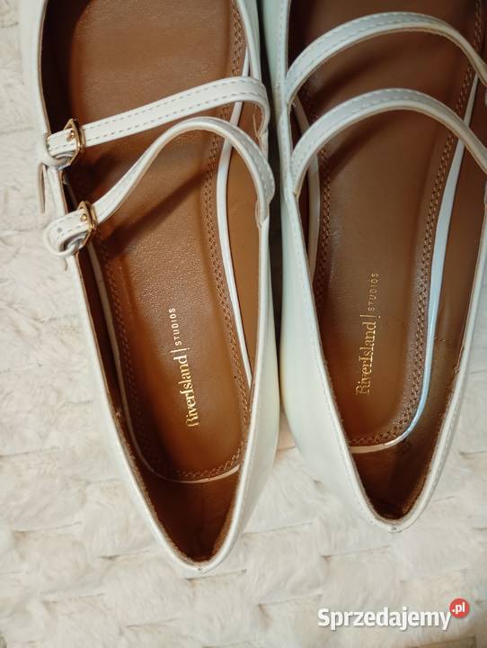 40 River Island Ekskluzywne białe baleriny tkanina Kraków