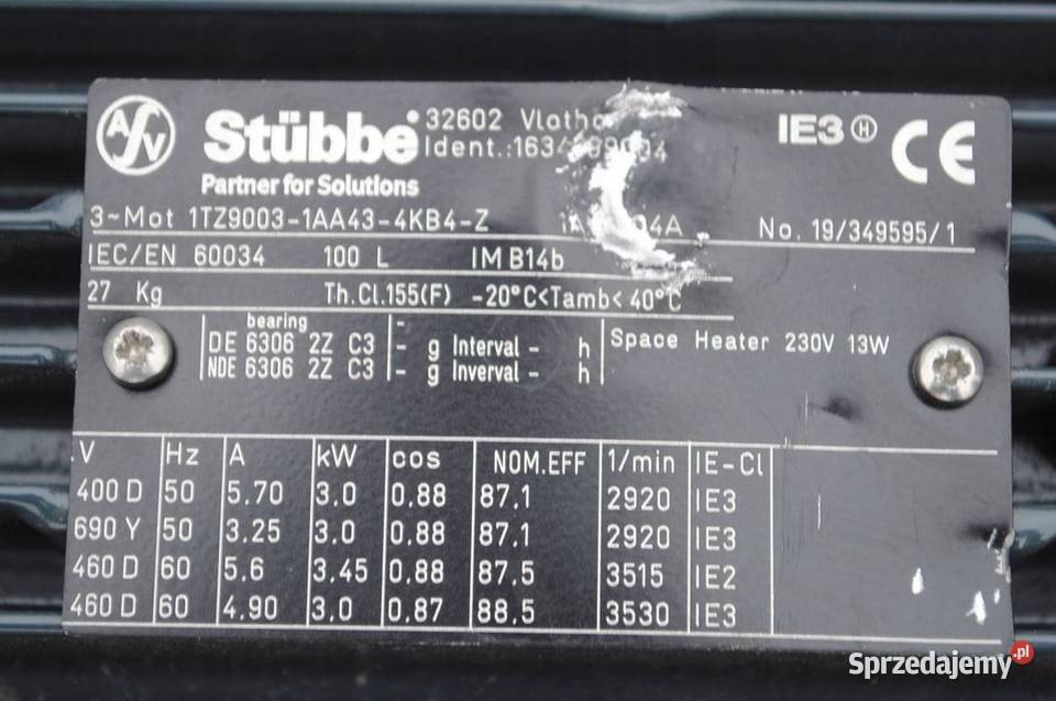 Silnik elektryczny kołnierzowy 3kw 2920obrmin Pozostałe lubuskie Kargowa