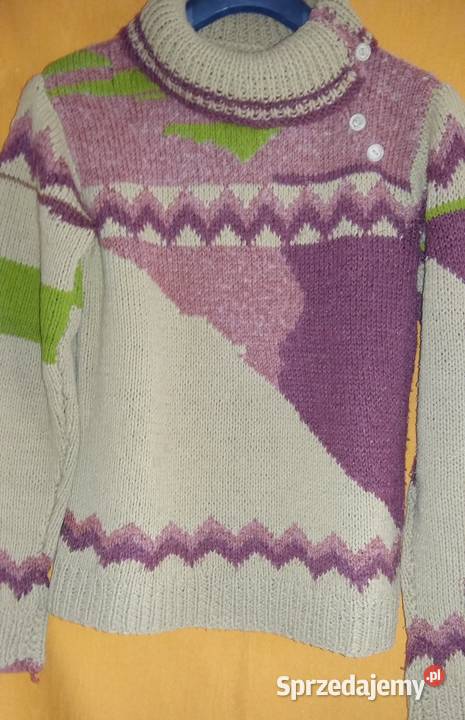 Sweter welniany handmade MRozpinany golf długi Łódź