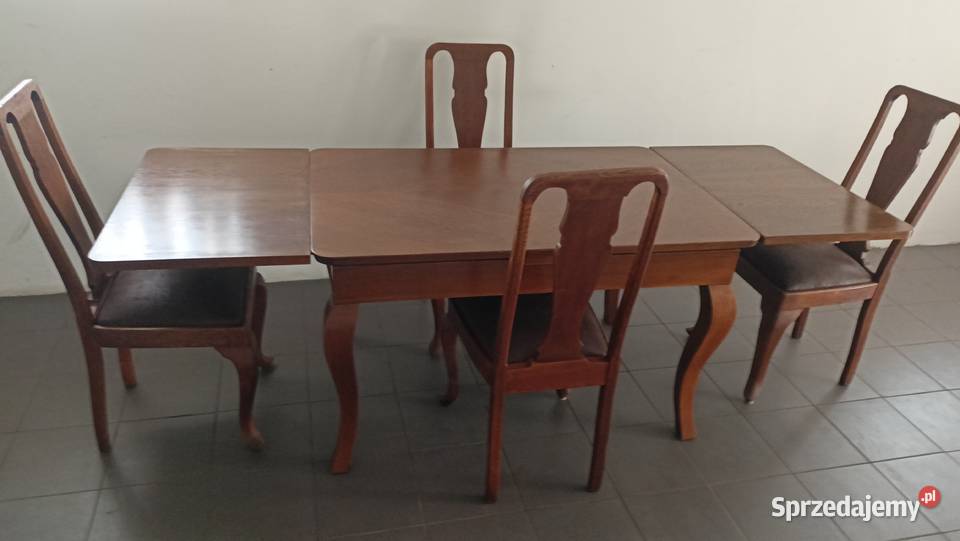 Stół rozkładany z 4 krzesłami dębowe antyk Radzionków