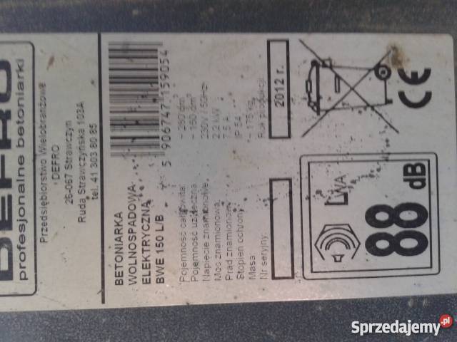 BETONIARKA DEFRO BWE150LB OKAZJA 1250 Orzechowo sprzedam