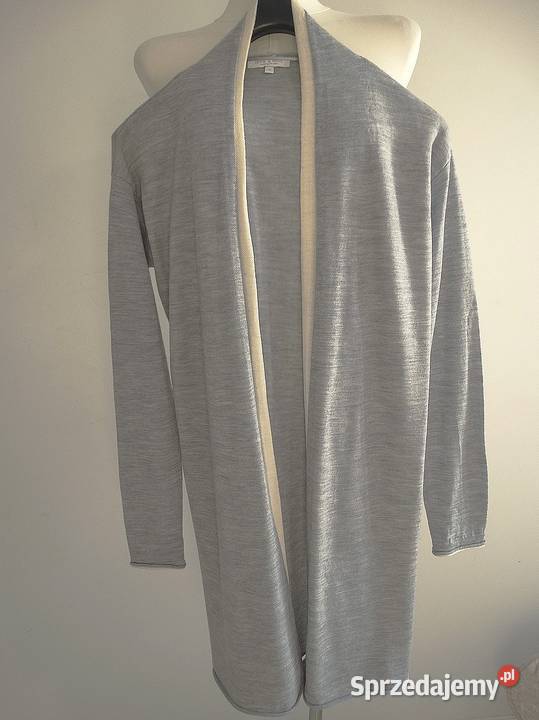 Sweter Blezer Wełniany 100 Wełna Merino Długi szary/srebrny