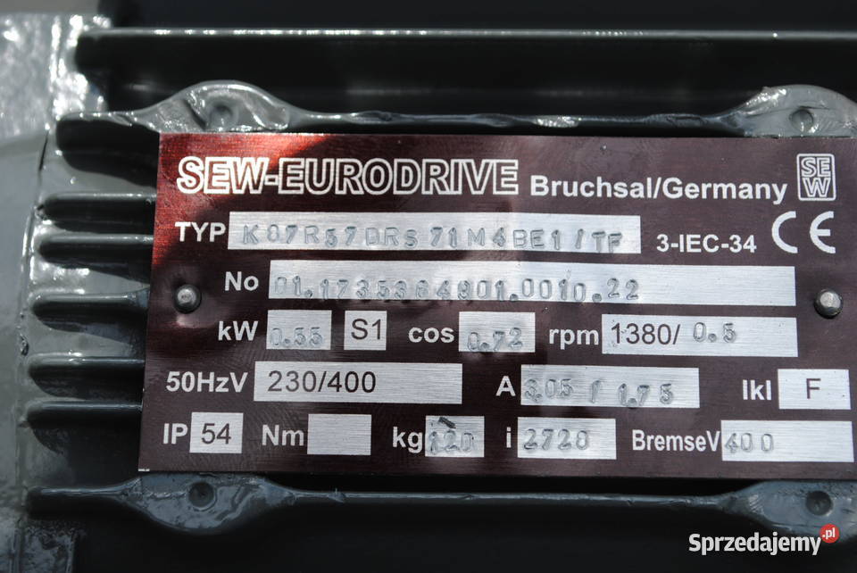 Motoreduktor kątowy 055kw 05obrmin z hamulcem lubuskie Kargowa