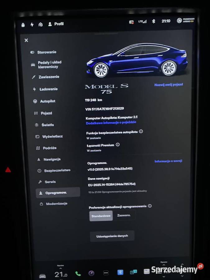 Tesla S 75 120 przebieg 2017 nieuszkodzony mazowieckie Warszawa