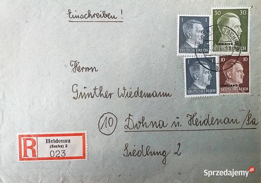 NIEMCY Heidenau 1944 polecony Mieszana Człuchów sprzedam