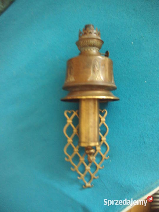 Duża stara mosiężna lampa naftowa wisząca Kalisz