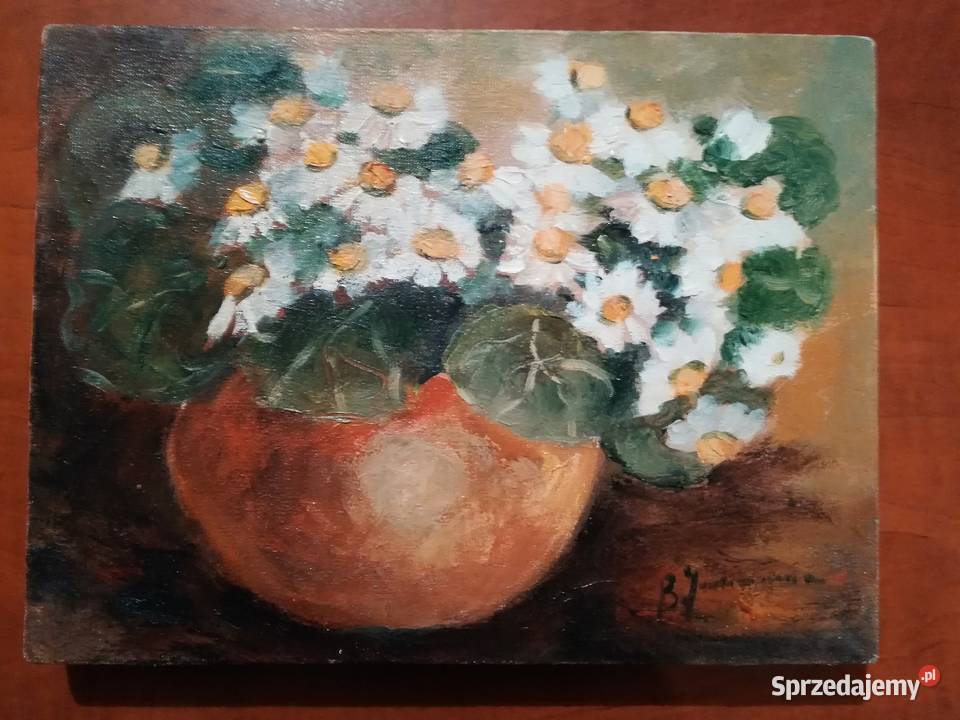 Margaretki w wazonie obraz 1824 olejny na Warszawa sprzedam