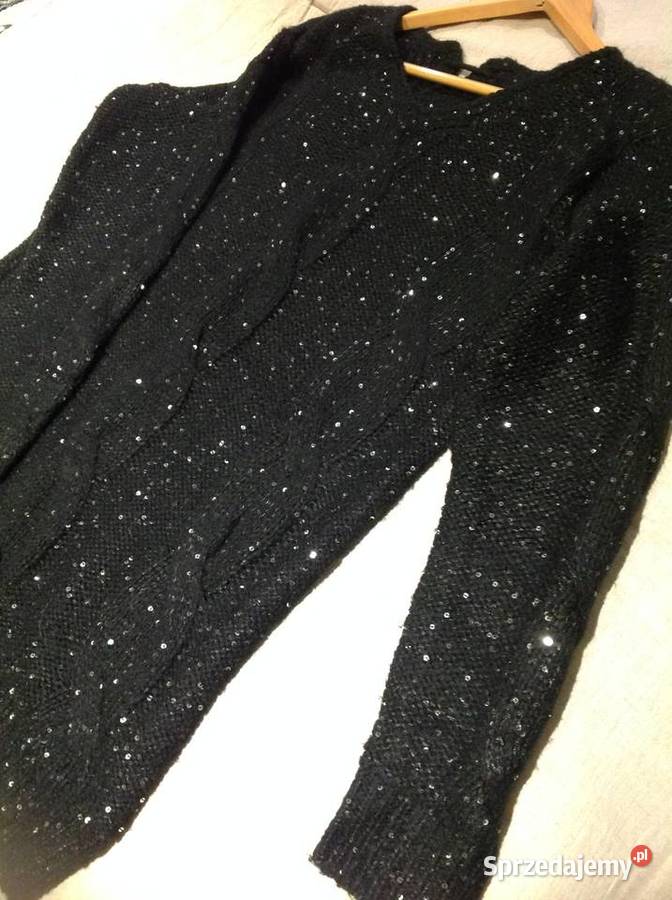 Czarny Sweter Damski rizm ML Moher Wiązany Nowa Sól