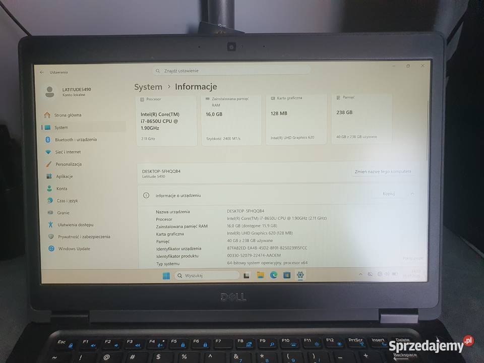 Dell Latitude 5490 i78650U 16GB RAM SSD 256GB Intel Core i5 Dell śląskie