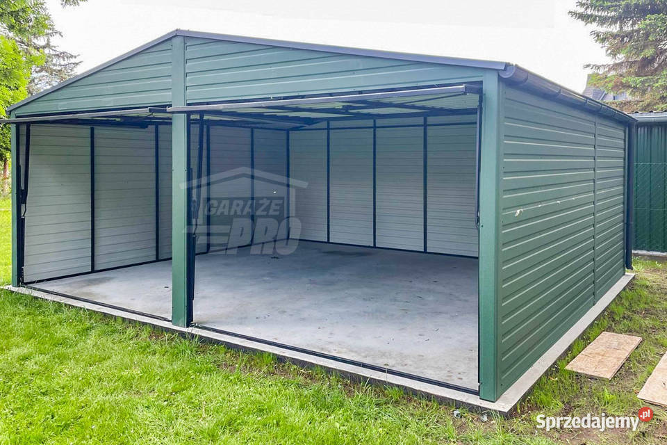 Garaż Blaszany 6x6m 2x Bramy uchylne Zielony Sprzedaż Wisła
