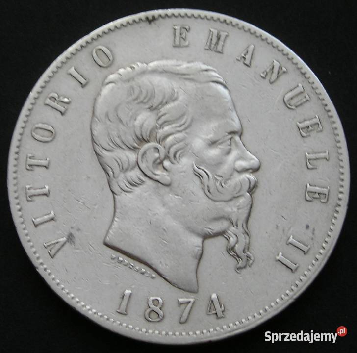 Włochy 5 lirów 1874 Wiktor Emanuel II SREBRO