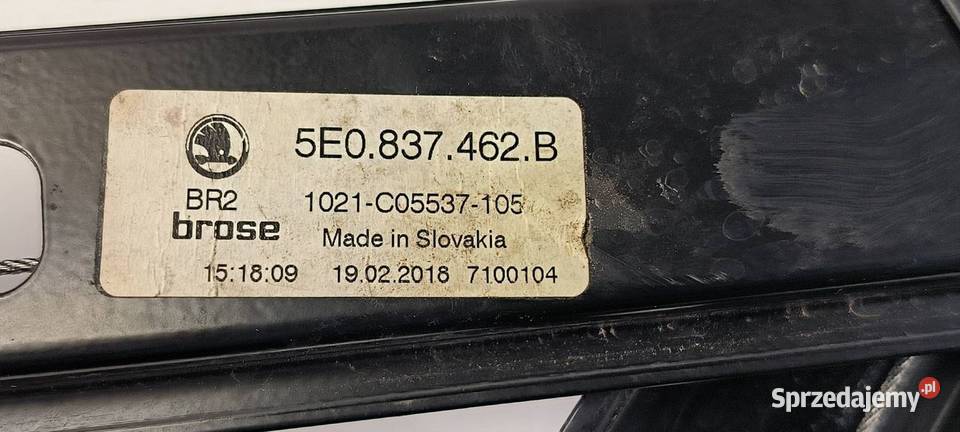 PODNOŚNIK SZYBY PP SKODA OCTAVIA III 5E0837462B kujawsko-pomorskie Lipno