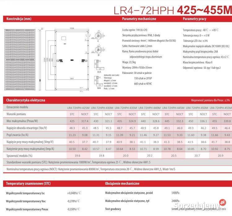 Paleta 30 Panel PV LONGi 450W LR472HPH Mono małopolskie