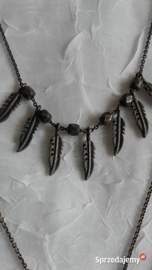 NASZYJNIK W ANTYCZNYM BRĄZIE Z TURKUSEM PIÓRKAMI wielkopolskie Piła