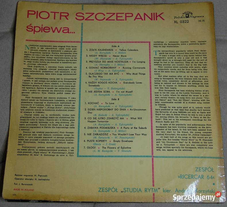 Płyta winylowa PIOTR SZCZEPANIK śpiewa z 1964r Pozostałe Warszawa sprzedam