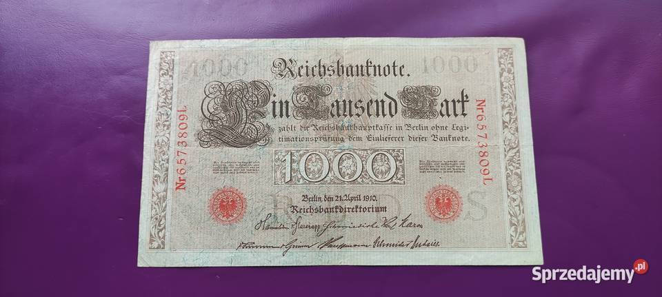 Banknot Niemcy 1000 Marek 1910 Poszukiwany Pruszków sprzedam
