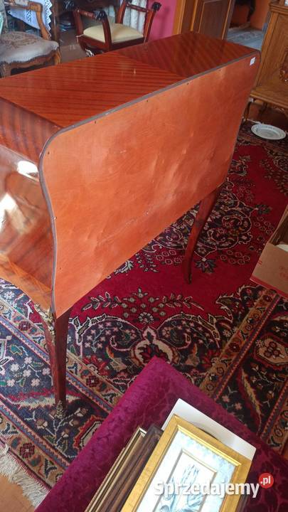 Sekretarzyk Intarsje Okucia Politura Zaokrąglone