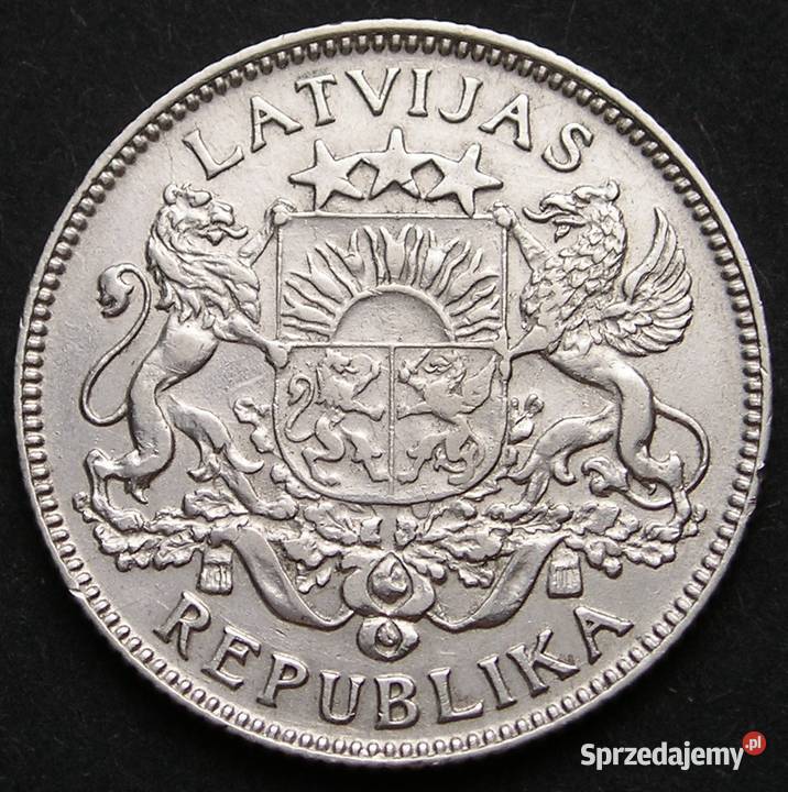 ŁOTWA 1 LATS 1924 SREBRO Łódź