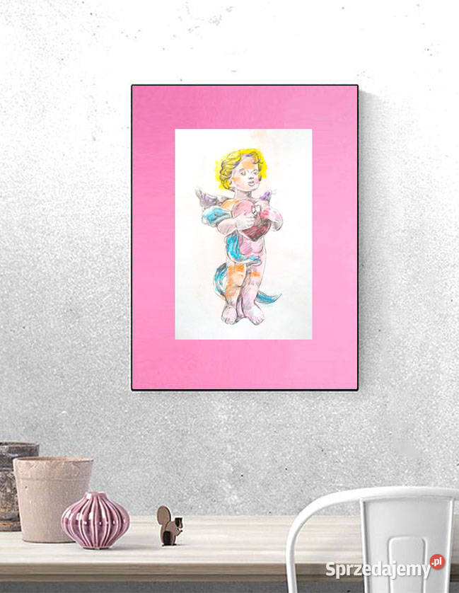 rózowy plakat A3 aniołek obraz 30x40 retro Dekoracje i ozdoby Gdańsk