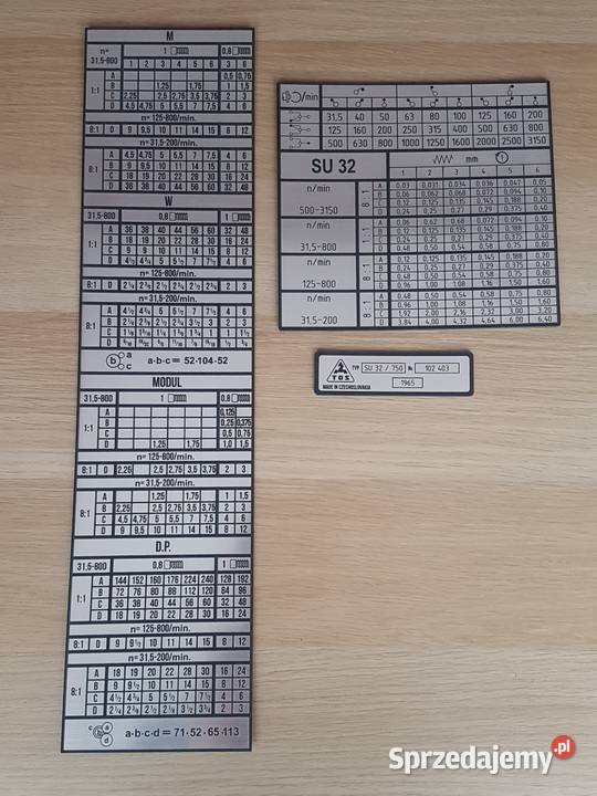 Tokarka TOS SU32 Tabliczka Tabliczki Tabela Zelów