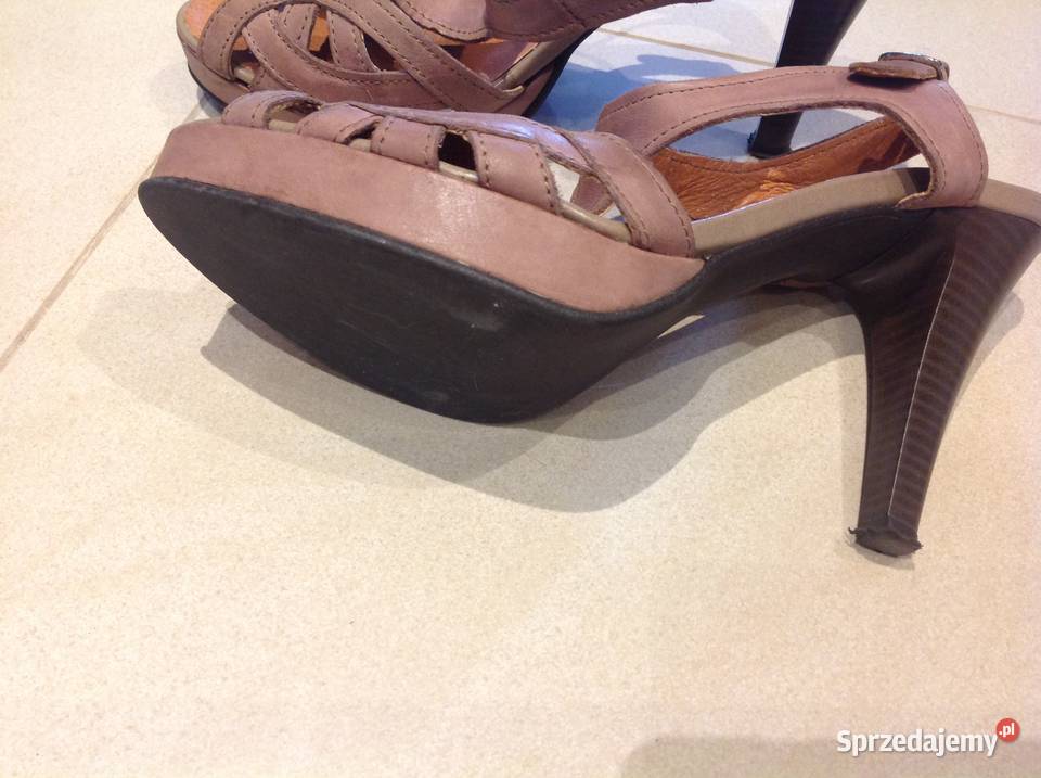 Sandały skórzane na szpilce r 37 koturn skóra Nowa Sól