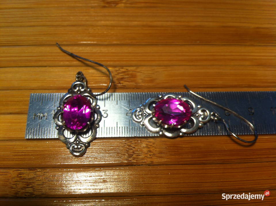 Piękne stare srebrne kolczyki z różowym rubinem Lublin
