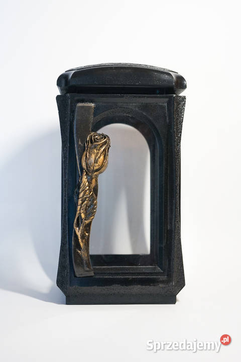 Czarny znicz żywiczny lampion retro motyw róży Częstochowa