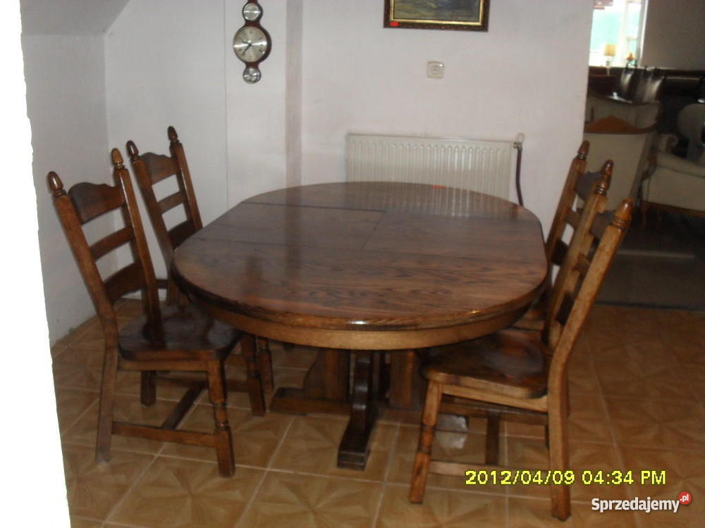 stół dębowy okrągły rozkładany 4krzesła holender Góra