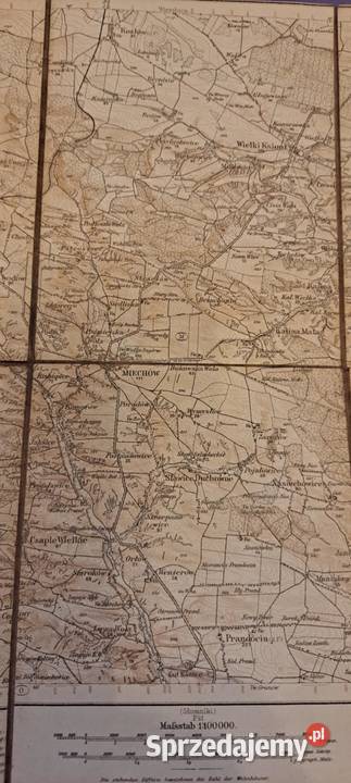 MAPA 1914 Królestwa Pruskiego Miechów i 100000 Kraków