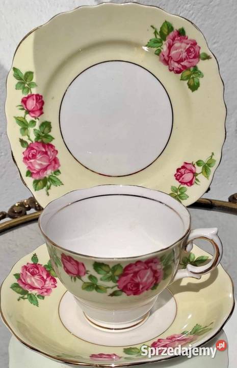 Colclough Yellow TALERZ DESEROWY Vintage Roses Pabianice