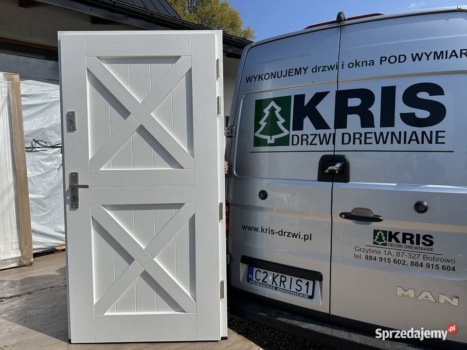 Drzwi zewnętrzne drewniane białe ANGIELSKIE kujawsko-pomorskie Grzybno
