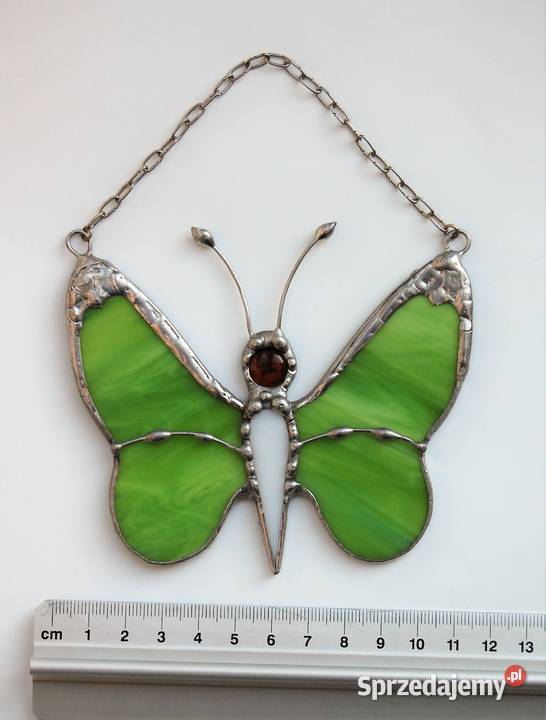 Motyl zielony witraż Tiffany z bursztynem wielokolorowy lubelskie Lublin