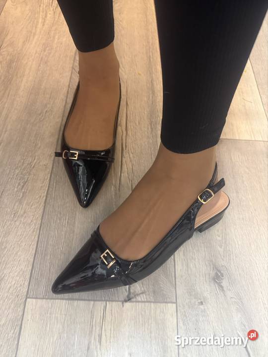 40 Czarne baleriny wieczorowe z odkrytą Pięta