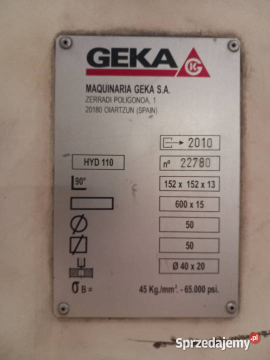 GEKA Wykrawarka hydrauliczna łódzkie Radomsko sprzedam