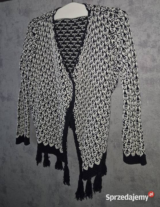 Sweter damski cardigan narzutka czerń i biel czarny Swetry i golfy