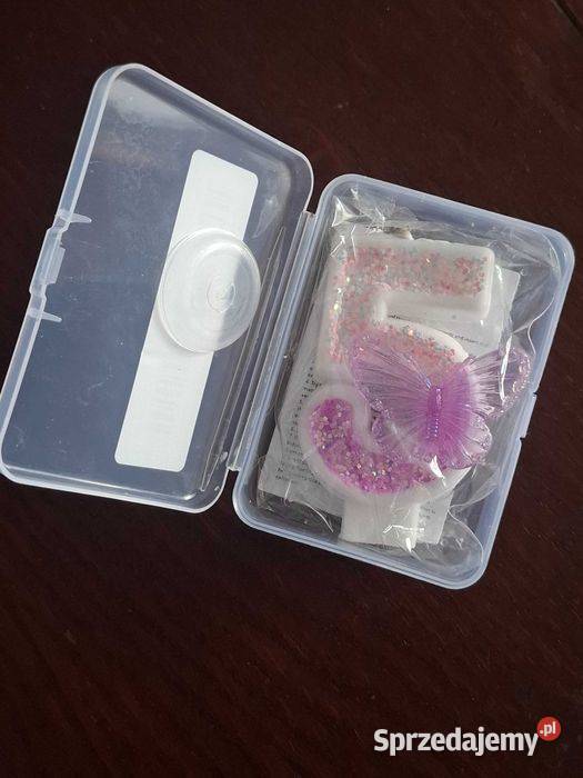 Świeczka urodzinowa cyfra 5brokatmotyl Wąbrzeźno sprzedam